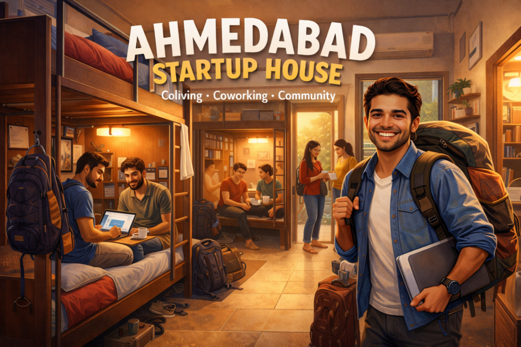 Coliving at Startup House – Redefining Home for Hustlers
At the core of this ecosystem is StayPe’s thoughtfully designed coliving experience. Whether you’re a solo founder in town for a week or a startup team looking for project-based housing for a quarter, Startup House has a spot for you.
Accommodation Options
Premium Dormitories: Smart, secure bunk setups with modern aesthetic finishes, ample charging points, reading lamps, and privacy curtains.
Private Rooms: Designed for extended stays, client hosting, or founder retreats. AC, Wi-Fi, ergonomic desk chairs, and ensuite bathrooms included.
This is Ahmedabad’s first coliving space for startups, eliminating the usual friction of searching for short-term leases or unreliable accommodations.